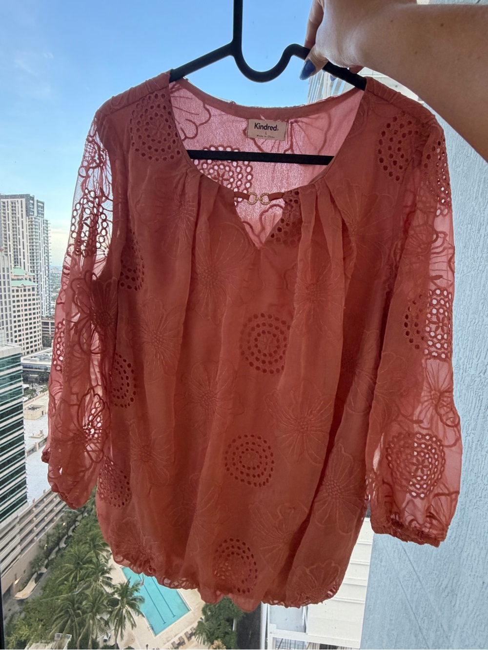 Kindred Coral Eyelet Boho Blouse